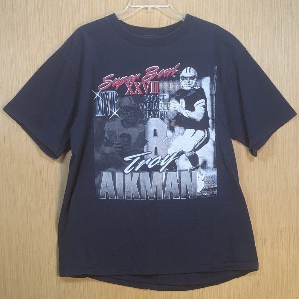 Vintage 1993 Dallas Cowboys Troy Aikman Super Bowl XXVII MVP T Shirt XLarge